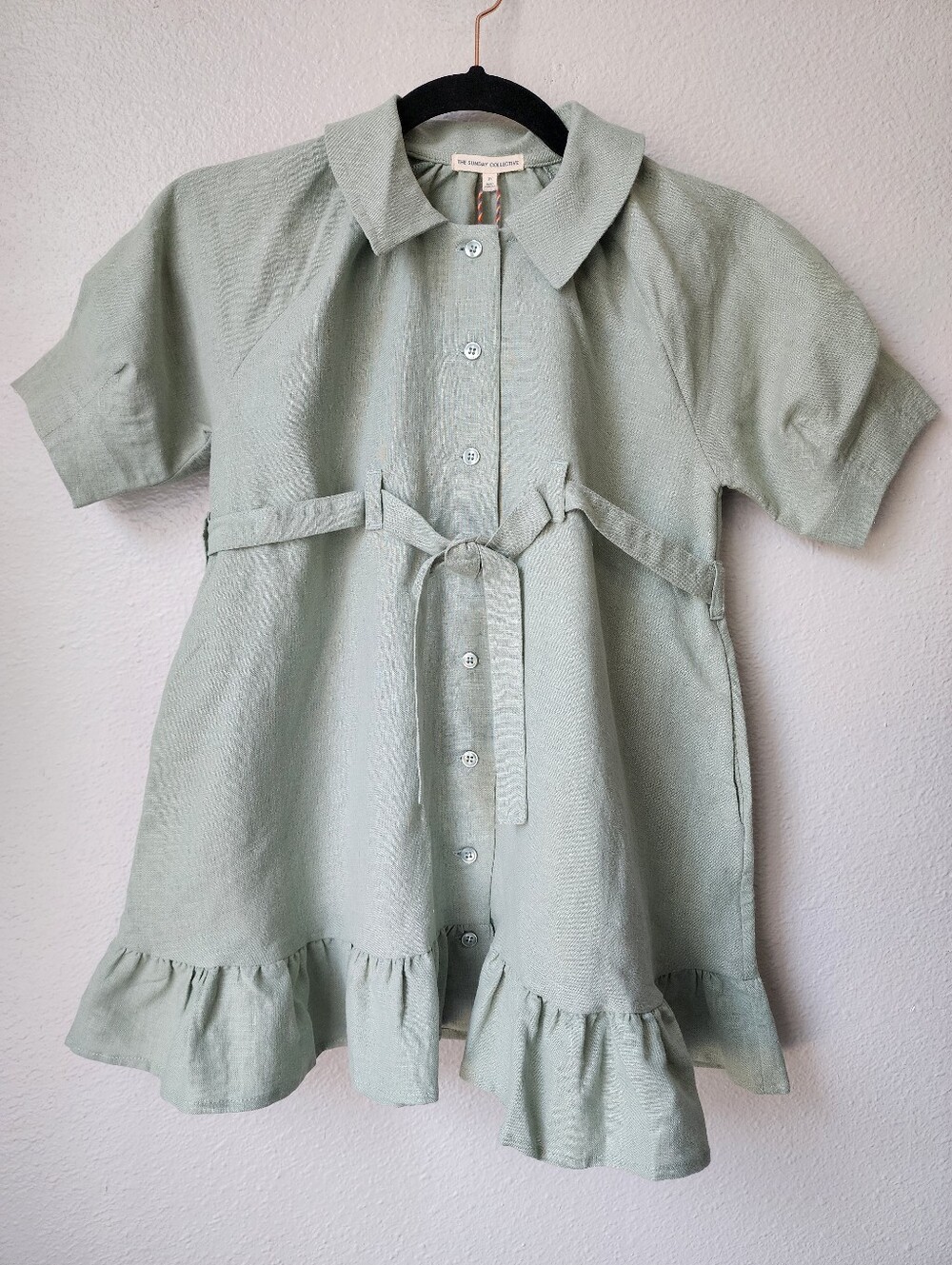 The Sunday Collective Linen Cotton Blend Ruffle Hem Dress Size 3Y Color Lily Pad